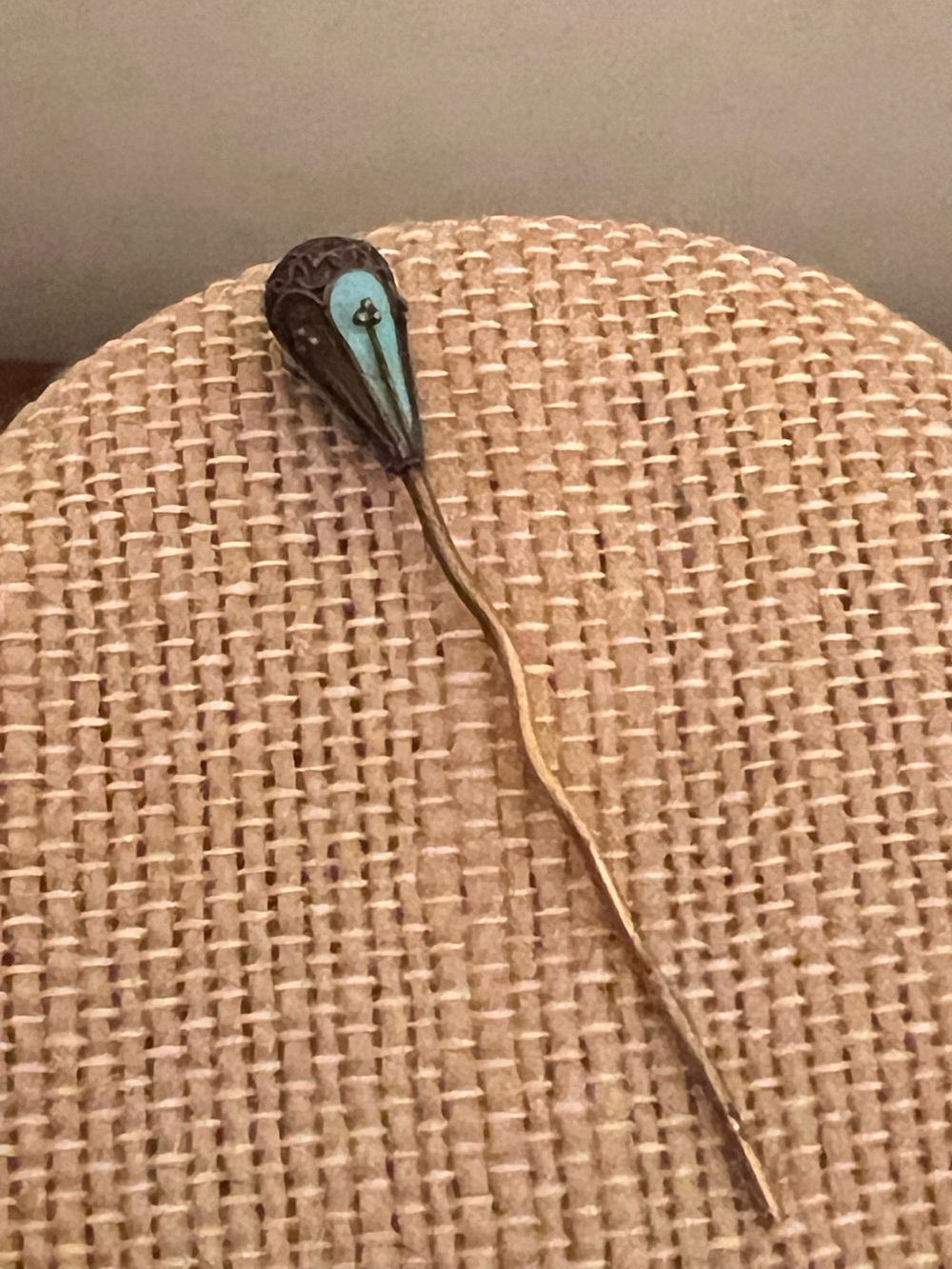 Antique blue enamel and metal stick pin hat/lapel pin